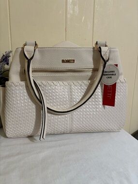 Rosetti White Textured Satchel with Gold Accents and Removable Case